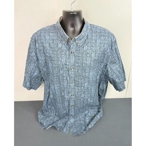 Customized Version Men's Patterned Short Sleeve Button Down Shirt Blue Size 2XL